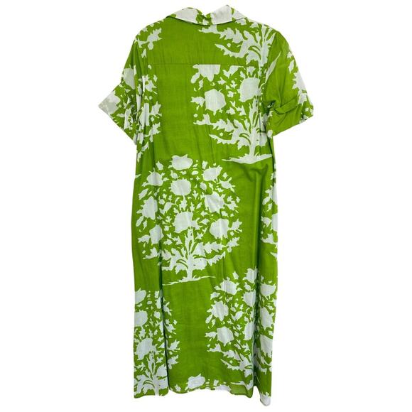 Livro Gibbons Short Sleeve Collared Button Down Midi Dress Lime Green Bouquet M - Picture 4 of 8